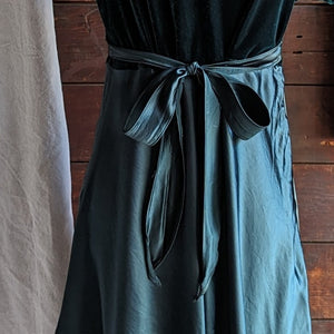 90s Vintage Green Velvet and Satin Skater Dress