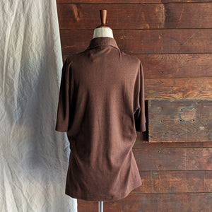 70s Vintage Brown Poly/Cotton Mens Polo Shirt