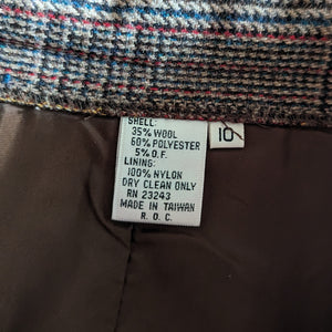 90s Vintage Brown Plaid Wool Blend Midi Skirt