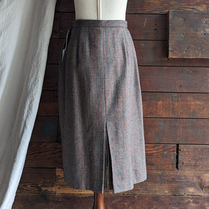 90s Vintage Brown Plaid Wool Blend Midi Skirt