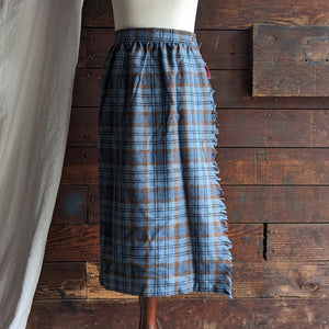 80s Vintage Blue Plaid Wool Blend Wrap Skirt