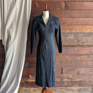 80s Vintage Black Cotton Knit Maxi Dress