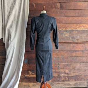 80s Vintage Black Cotton Knit Maxi Dress