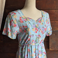 Load image into Gallery viewer, 90s Vintage Blue Floral Rayon Midi Dress
