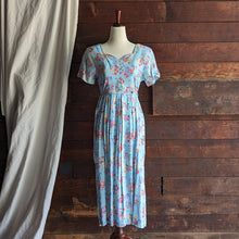 Load image into Gallery viewer, 90s Vintage Blue Floral Rayon Midi Dress
