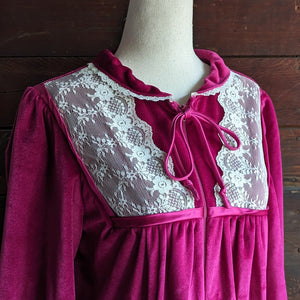 90s Vintage Magenta Velour and Lace Nightgown