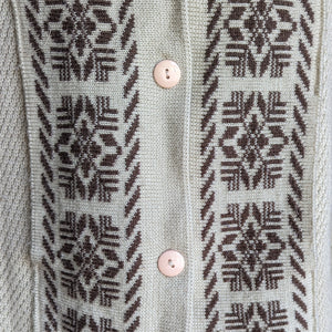 Cream-and-Coffee Acrylic Knit Cardigan