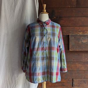 Plus Size Colorful Plaid Poly/Cotton Shirt