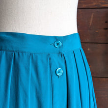 Load image into Gallery viewer, Vintage Blue Pleated Silk Midi Skirt with Pockets
