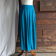Load image into Gallery viewer, Vintage Blue Pleated Silk Midi Skirt with Pockets
