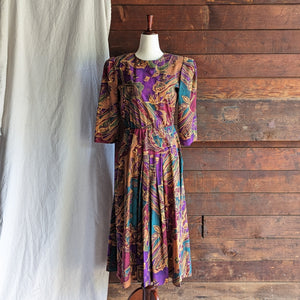80s Vintage Rayon Colorful Paisley Dress with Pockets