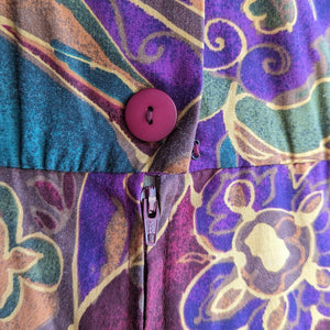 80s Vintage Rayon Colorful Paisley Dress with Pockets