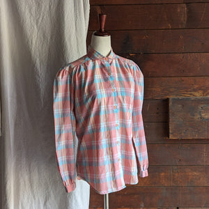 90s Vintage Pink and Blue Plaid Blouse