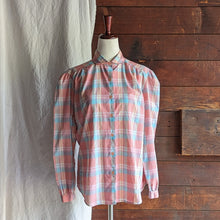 Load image into Gallery viewer, 90s Vintage Pink and Blue Plaid Blouse
