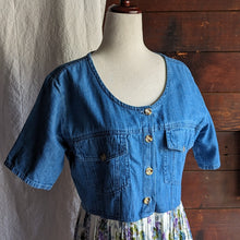 Load image into Gallery viewer, 90s Vintage Denim and Floral Rayon Maxi Dress
