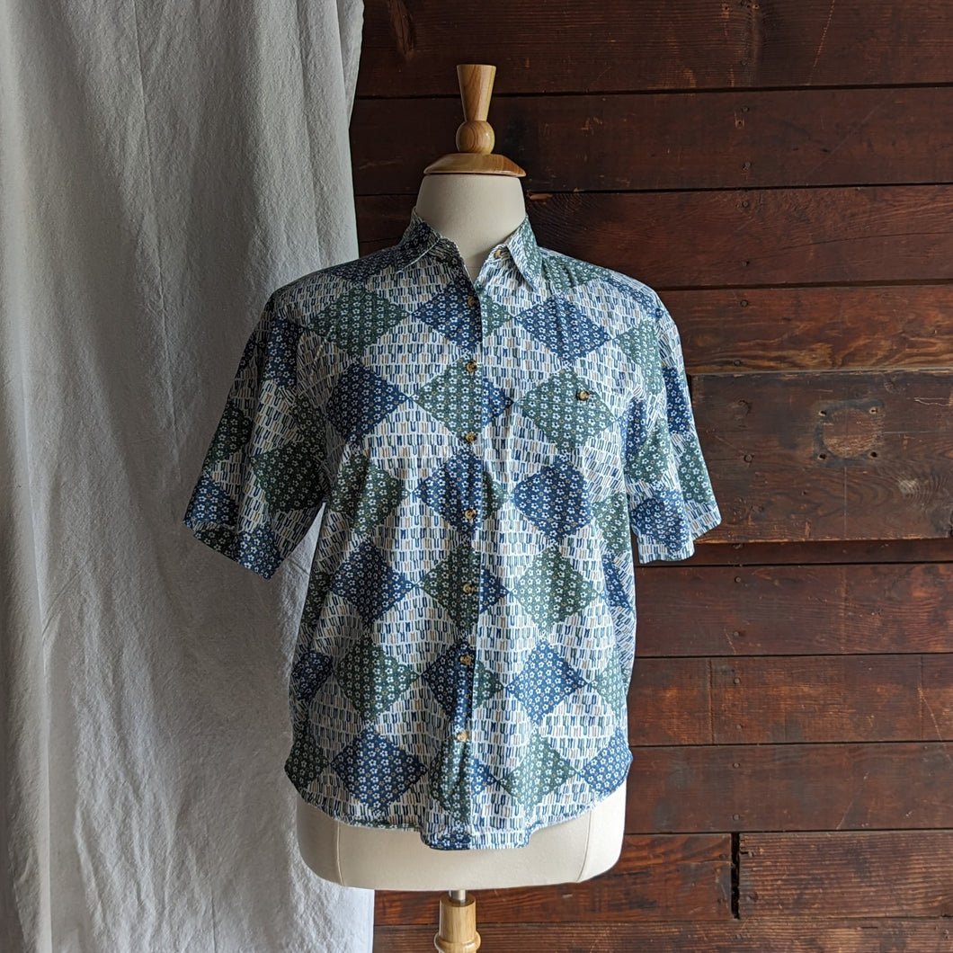 90s Vintage Printed Cotton Button Up Shirt