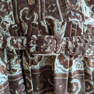 50s/60s Vintage Brown Paisley A Line Dress with Belt