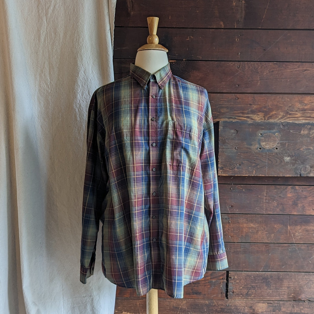 90s Vintage Plus Size Autumnal Plaid Button Up Mens Shirt
