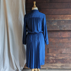 90s Vintage Navy Polyester Shirtdress