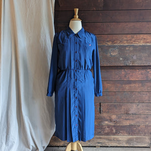 90s Vintage Navy Polyester Shirtdress