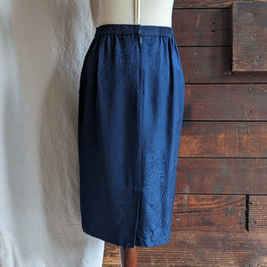 90s Vintage Blue Paisley Silk Pencil Skirt