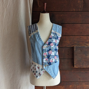 90s Vintage Patchwork Denim Vest