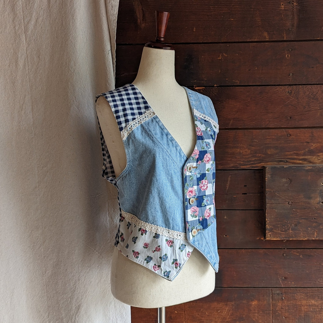 90s Vintage Patchwork Denim Vest