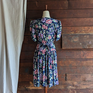 90s Vintage Blue Floral Day Dress
