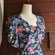 Load image into Gallery viewer, 90s Vintage Blue Floral Day Dress
