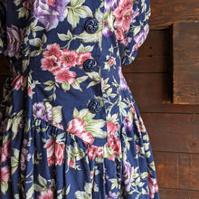 Load image into Gallery viewer, 90s Vintage Blue Floral Day Dress
