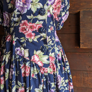 90s Vintage Blue Floral Day Dress