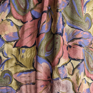 80s Vintage Multicolored Rayon Midi Skirt with Pockets