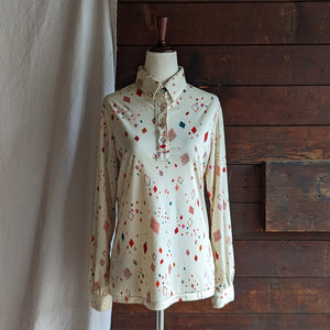 70s Vintage Diamond Pattern Blouse