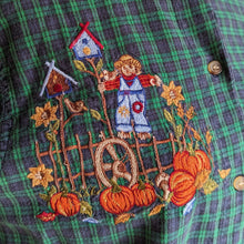 Load image into Gallery viewer, 90s Vintage Blue and Green Embroidered Autumn Shirt
