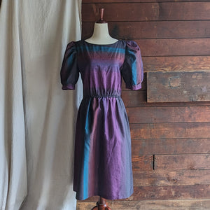 80s Vintage Puff Sleeve Midi Dress
