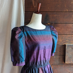 80s Vintage Puff Sleeve Midi Dress
