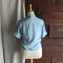 Load image into Gallery viewer, Vintage Light Blue Silk Blouse
