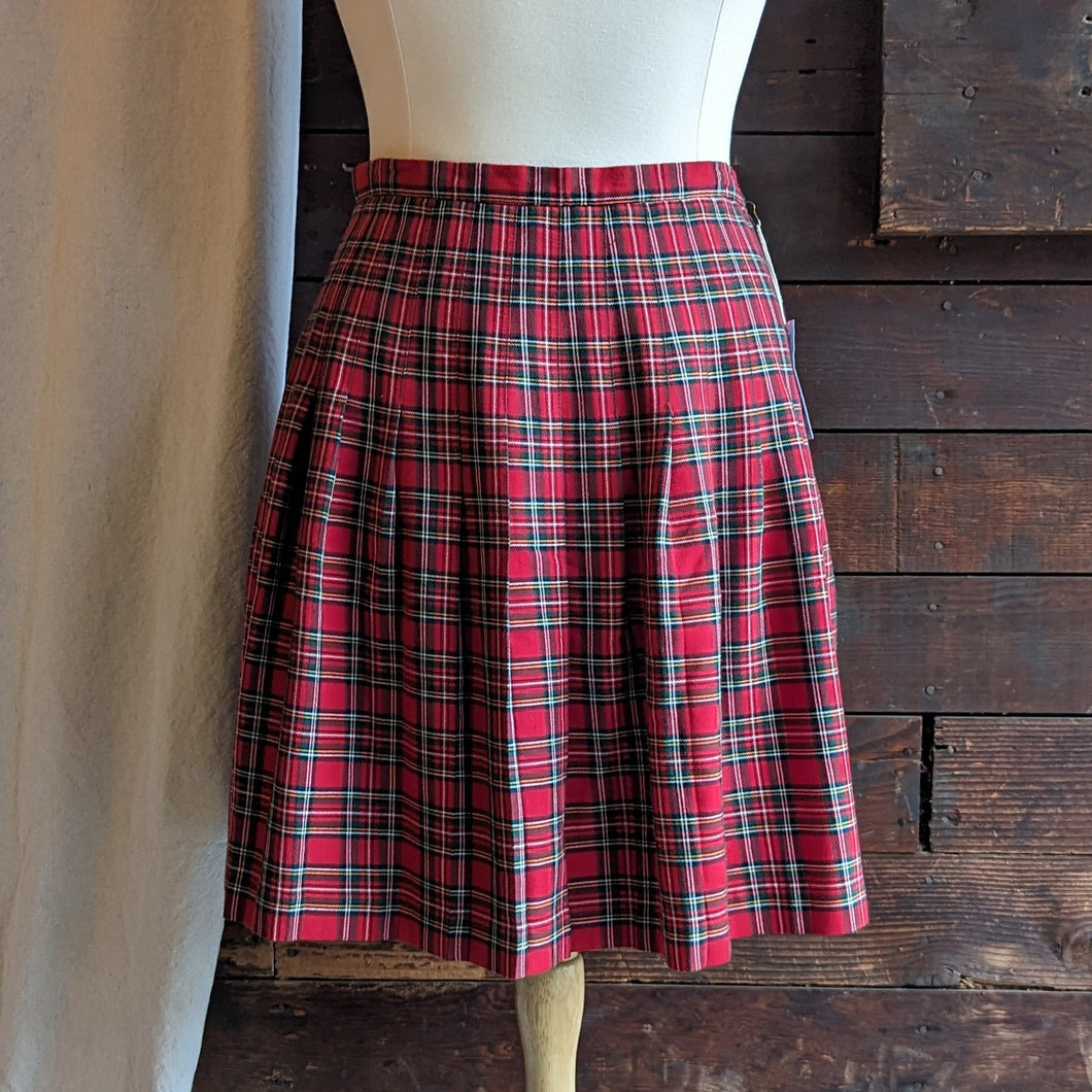 90s Vintage Red Plaid Rayon Mini Skirt