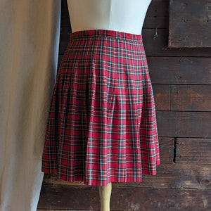 90s Vintage Red Plaid Rayon Mini Skirt