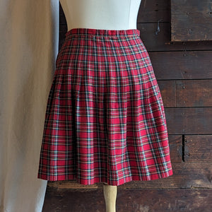 90s Vintage Red Plaid Rayon Mini Skirt