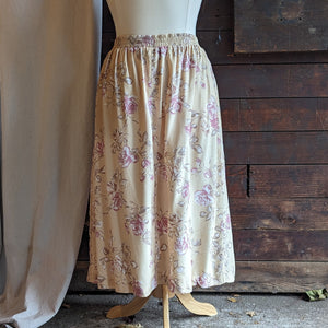 90s Vintage Plus Size Yellow Floral Midi Skirt