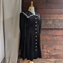 Load image into Gallery viewer, 80s/90s Vintage Black Velvet Midi Sailor Dress
