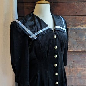 80s/90s Vintage Black Velvet Midi Sailor Dress