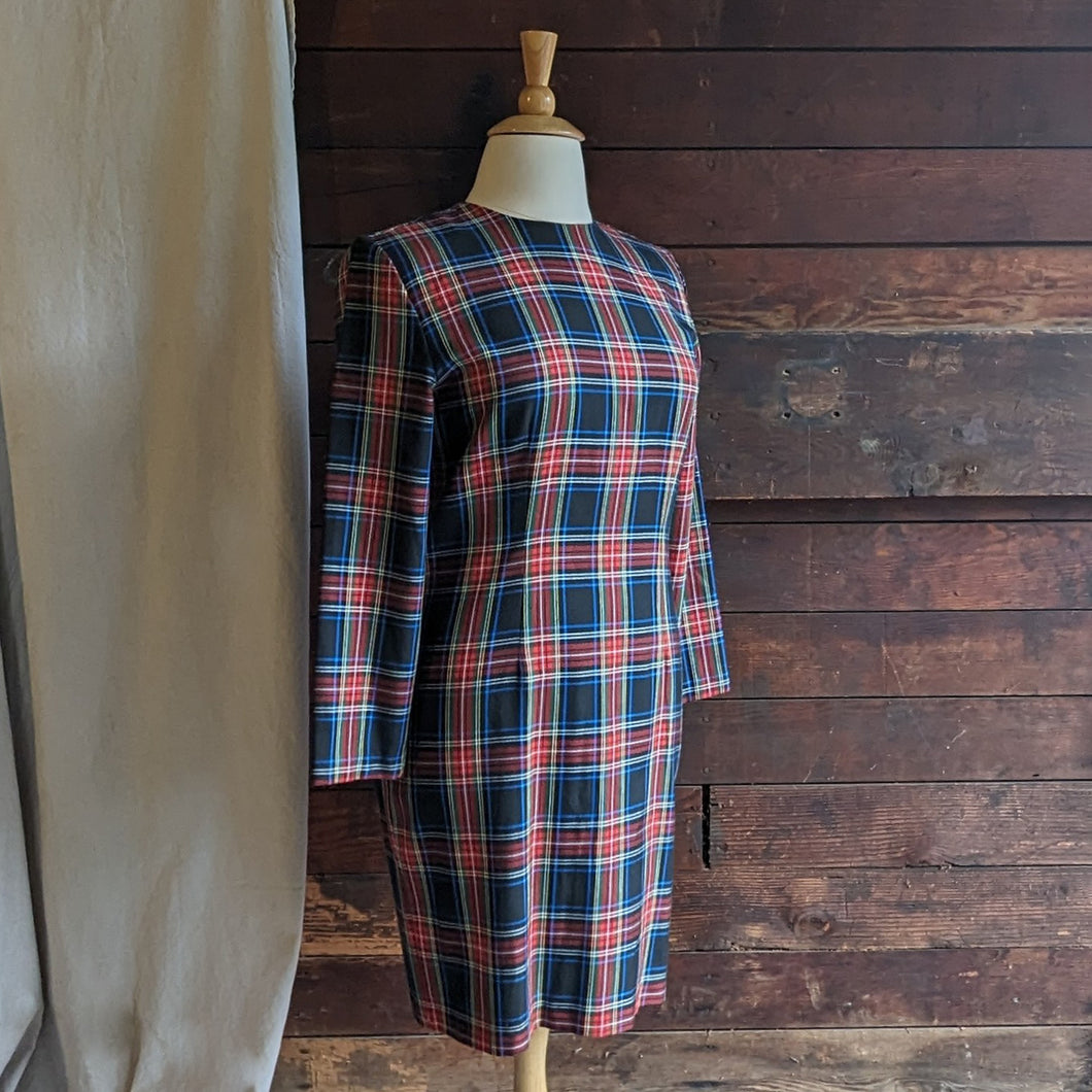 90s Vintage Poly Blend Tartan Midi Dress