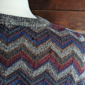 90s Vintage Men's Plus Size Zigzag Knit Sweater