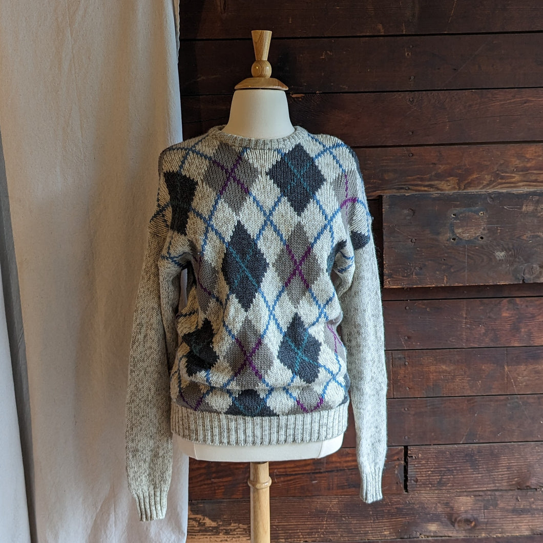 Vintage Worsted Wool Knit Argyle Sweater