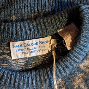 80s Vintage Blue Paisley Wool Blend Sweater