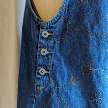 Load image into Gallery viewer, 90s Vintage Embroidered Denim Jumper Dress
