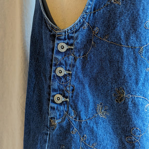 90s Vintage Embroidered Denim Jumper Dress