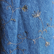 Load image into Gallery viewer, 90s Vintage Embroidered Denim Jumper Dress
